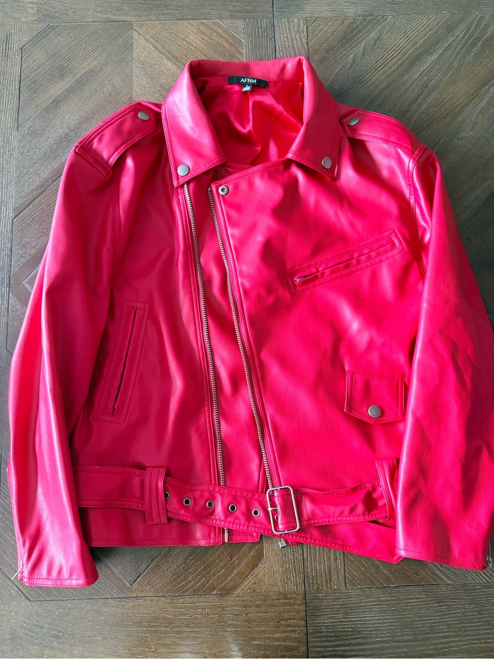 AFRM Red Faux Leather Blaise Jacket oversized motor jacket S
